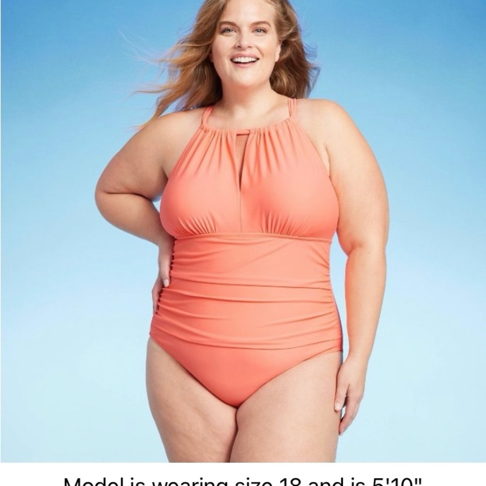 Kona Sol Plus Size Coral Halter Neck One-Piece Swimsuit size 22 Pin-up